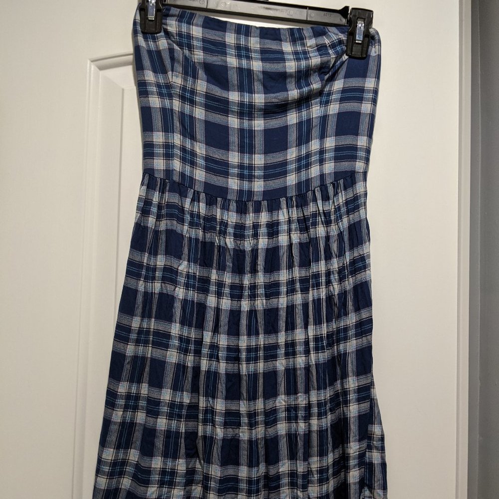 Hollister Girls XS Plaid Strapless Dress Blue